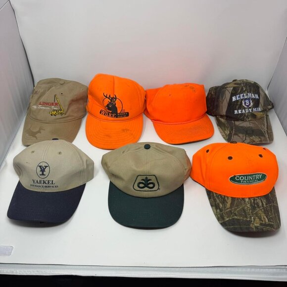 Lot of 7 Distressed Camouflage Hunting Flawed Strapback Snapback Hats - Picture 1 of 15